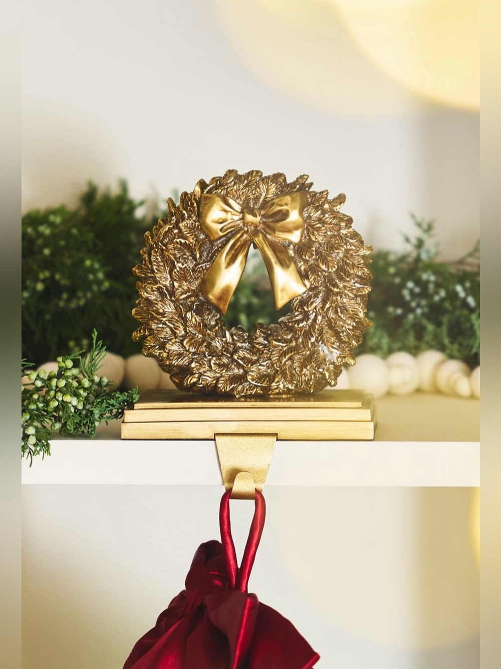 Anthropologie Gold Wreath Stocking Holder